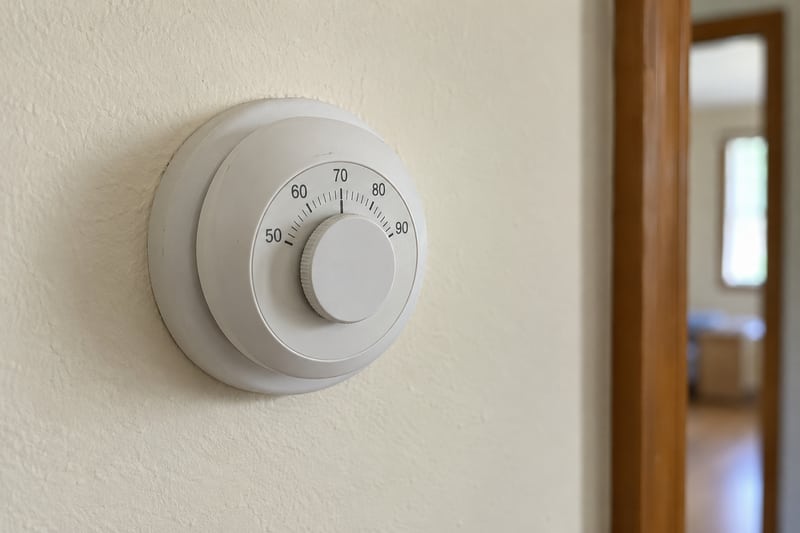 Wall thermostat in a home, illustrating a heat-control check